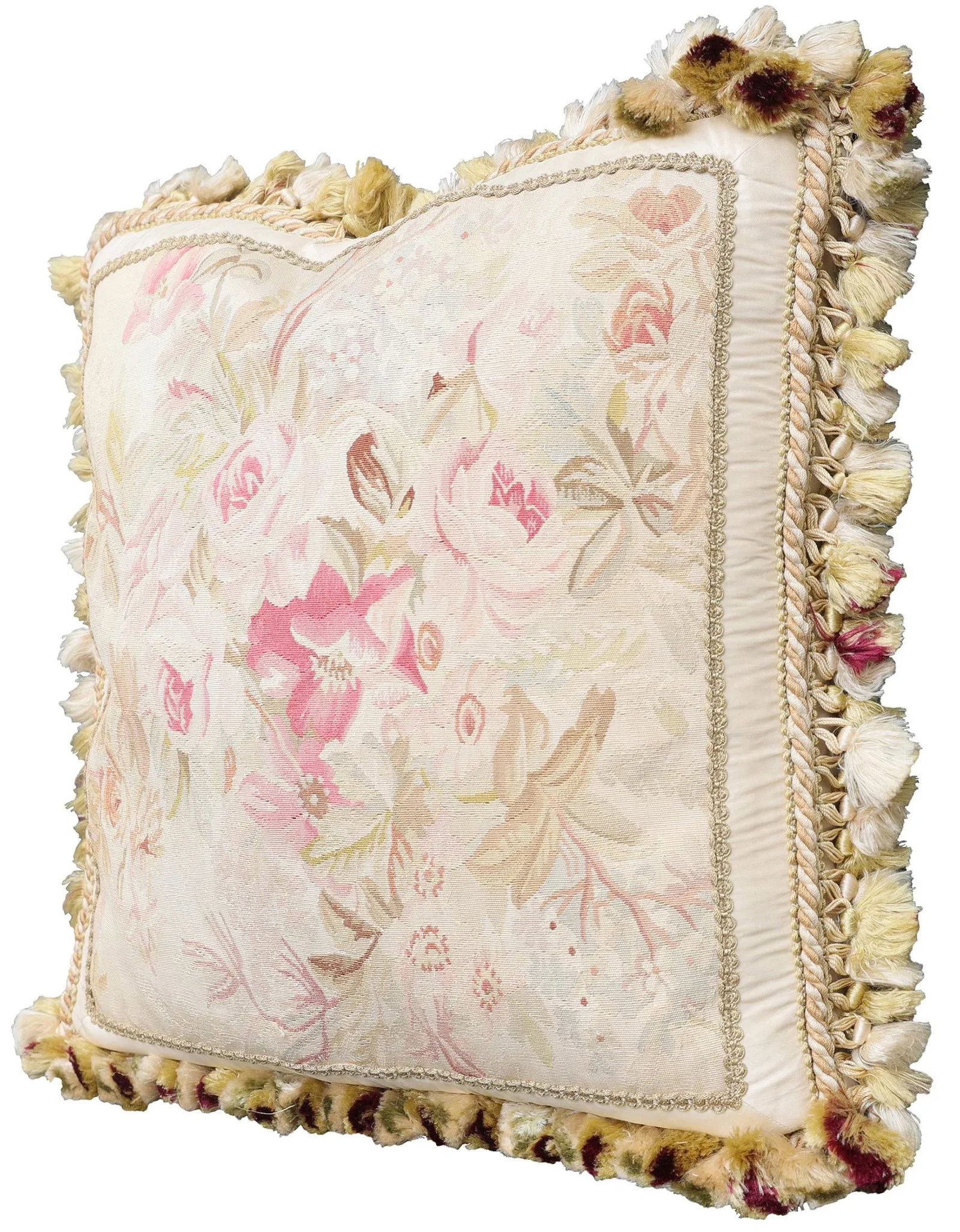 Pink Roses Aubusson Hand-Woven Silk Pillow - 5