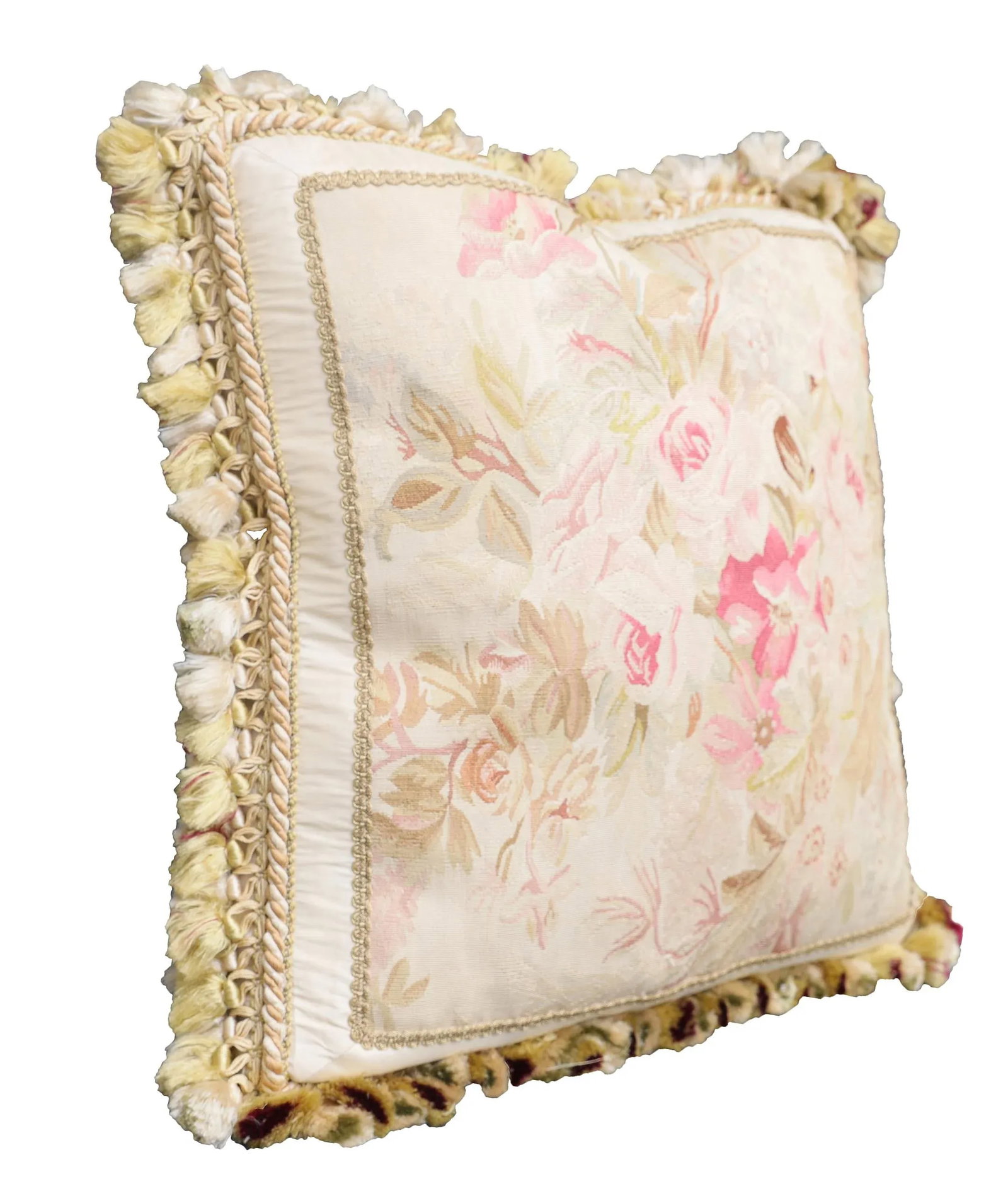 Pink Roses Aubusson Hand-Woven Silk Pillow - 6