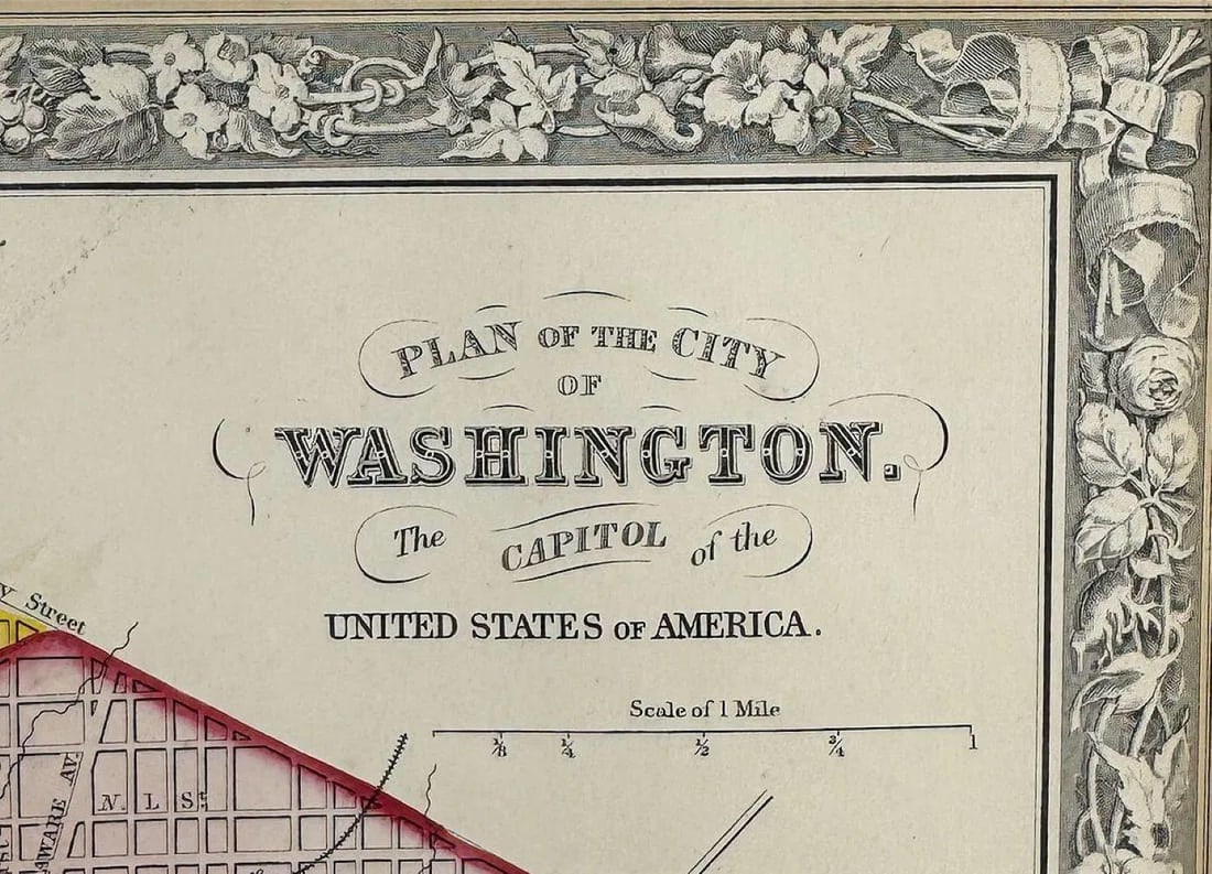 Antique, Hand Colored Map of Washington, Dc, 19thC - 3