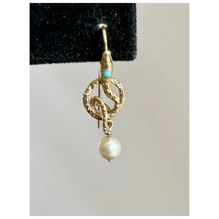 Late 19th Century 14k Serpent and Pearl Earrings, A Pair - 10