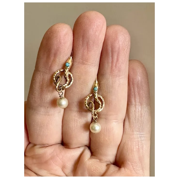 Late 19th Century 14k Serpent and Pearl Earrings, A Pair - 11