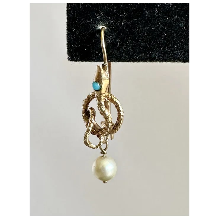 Late 19th Century 14k Serpent and Pearl Earrings, A Pair - 3