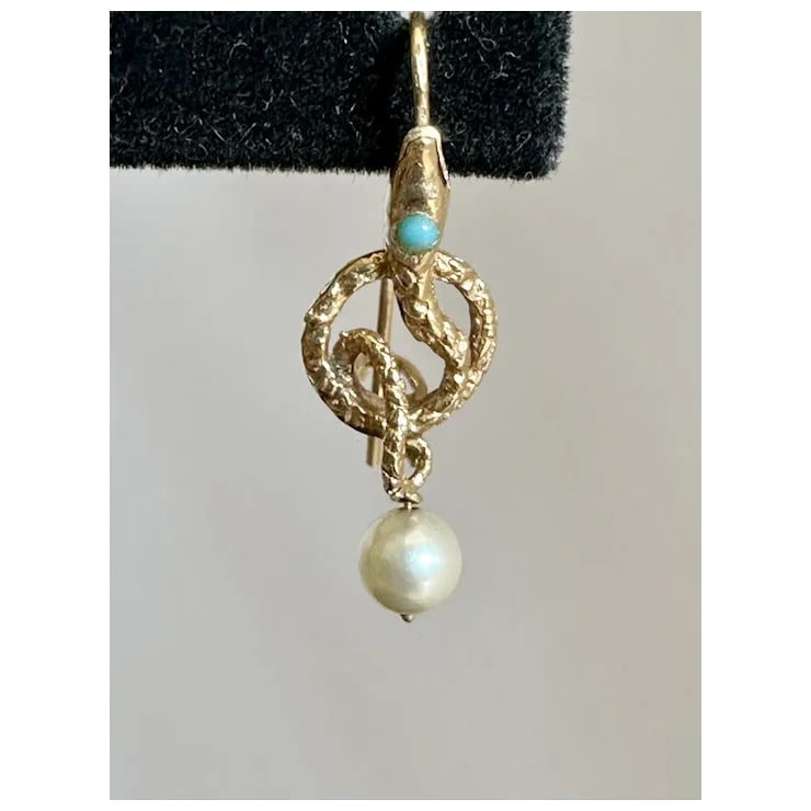 Late 19th Century 14k Serpent and Pearl Earrings, A Pair - 5