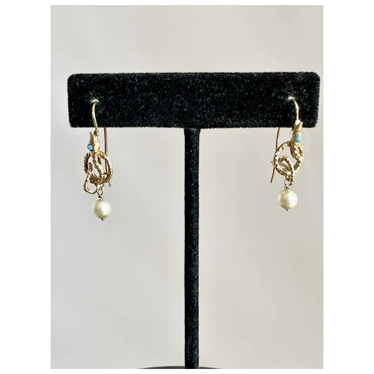 Late 19th Century 14k Serpent and Pearl Earrings, A Pair - 7