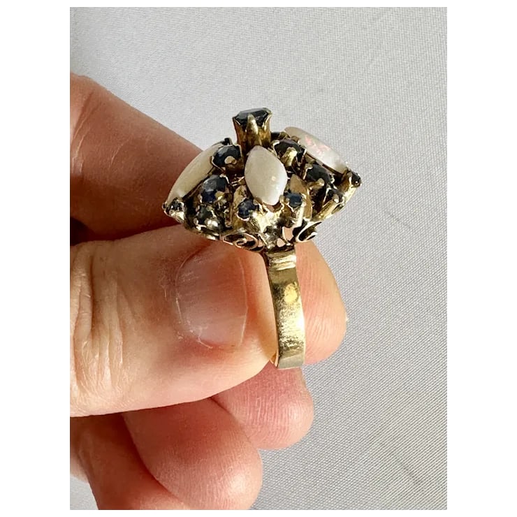 Late 20th Century 14k Sapphire and Opal Ring, Size 5 - 10