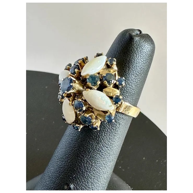 Late 20th Century 14k Sapphire and Opal Ring, Size 5 - 11