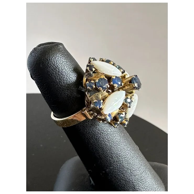 Late 20th Century 14k Sapphire and Opal Ring, Size 5 - 12