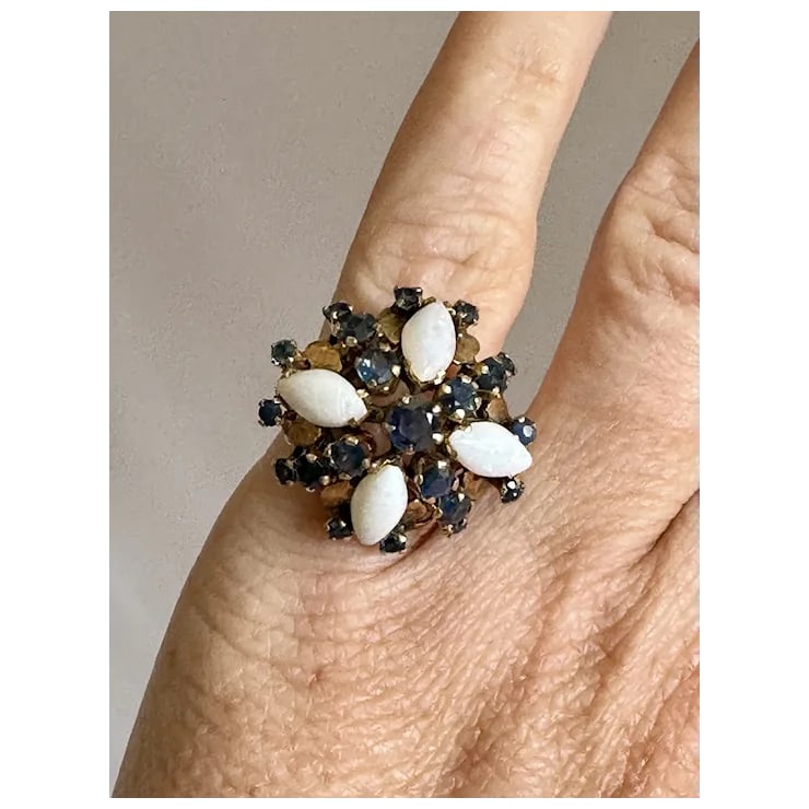 Late 20th Century 14k Sapphire and Opal Ring, Size 5 - 2