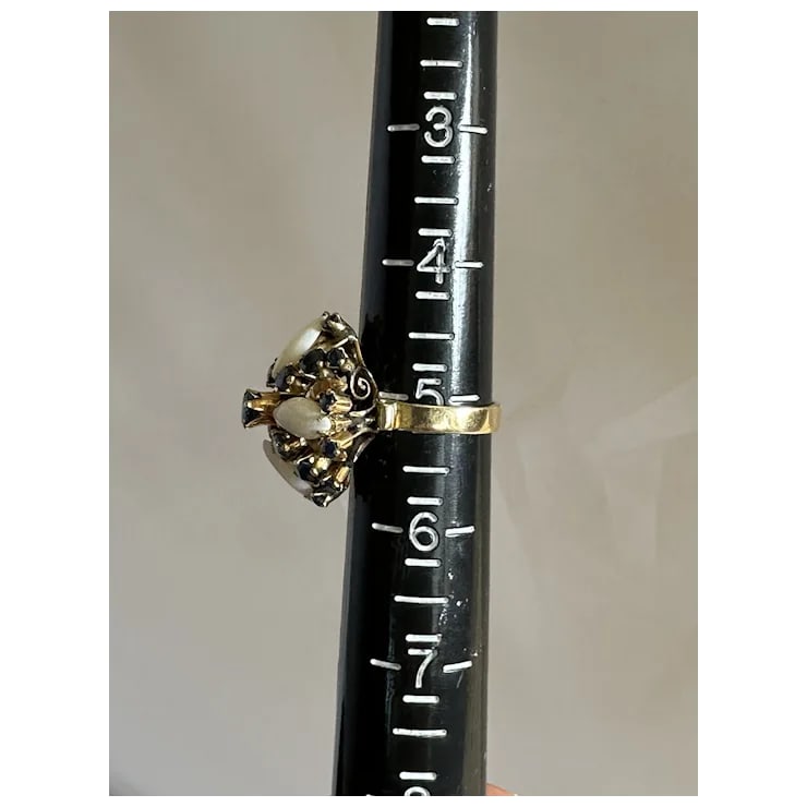 Late 20th Century 14k Sapphire and Opal Ring, Size 5 - 7