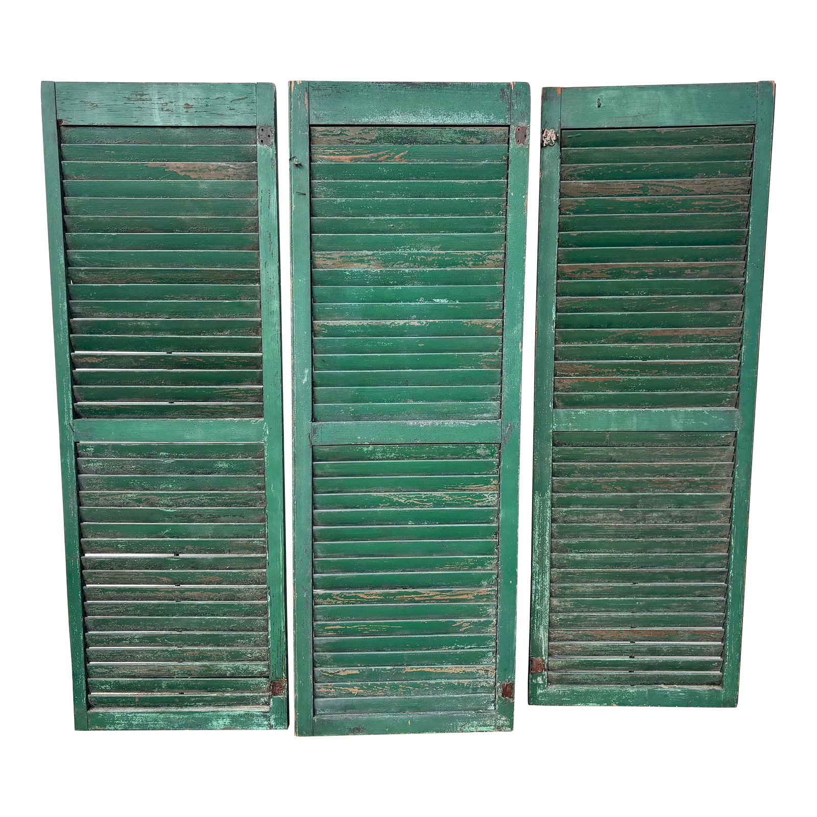 Antique American Green Farmhouse Shutter 19th C Architectural Salvage- Set of 3 (1 of 9)