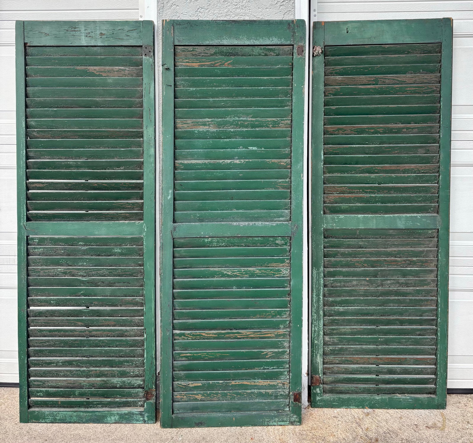 Antique American Green Farmhouse Shutter 19th C Architectural Salvage- Set of 3 - 2