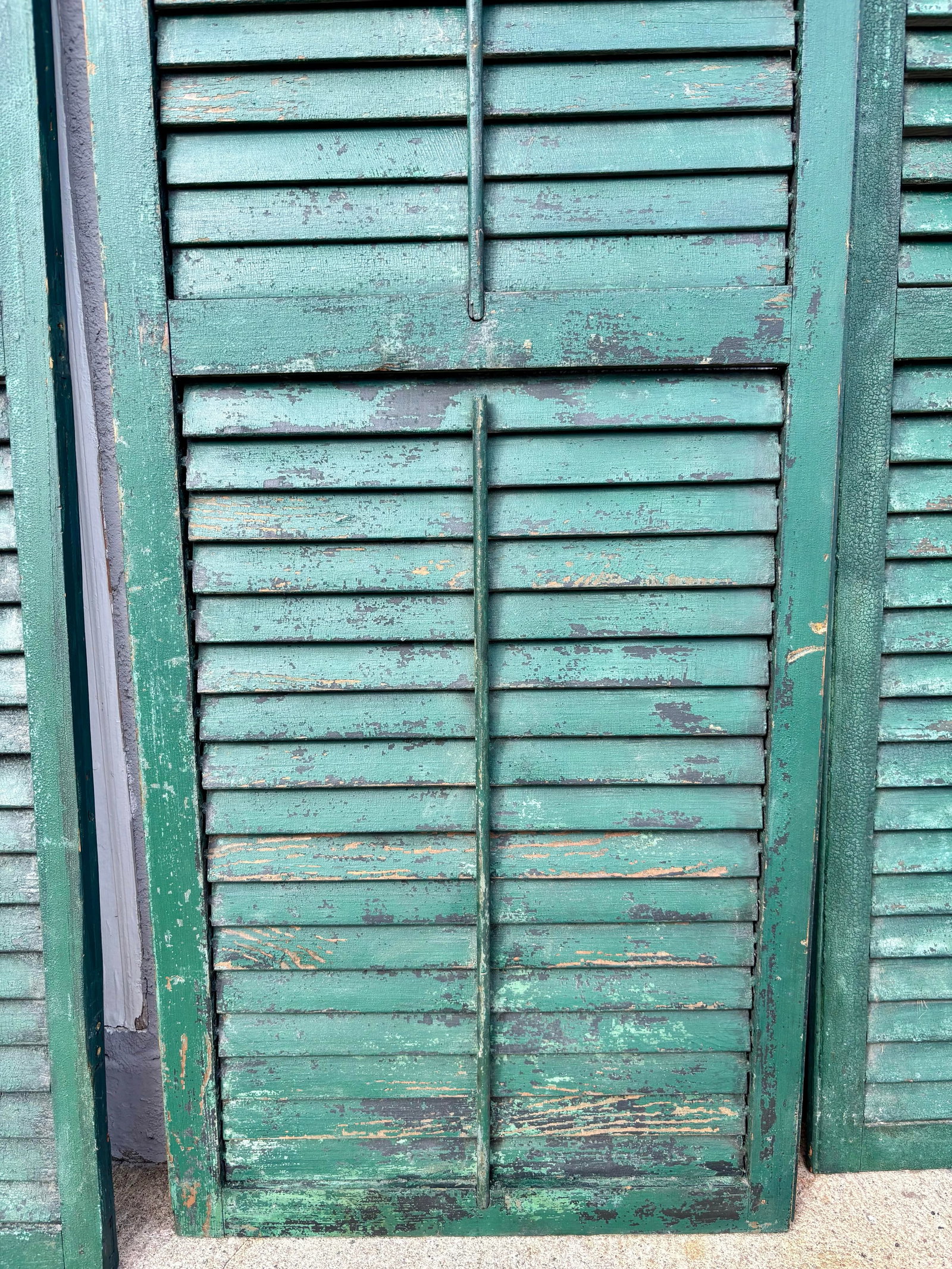 Antique American Green Farmhouse Shutter 19th C Architectural Salvage- Set of 3 - 4