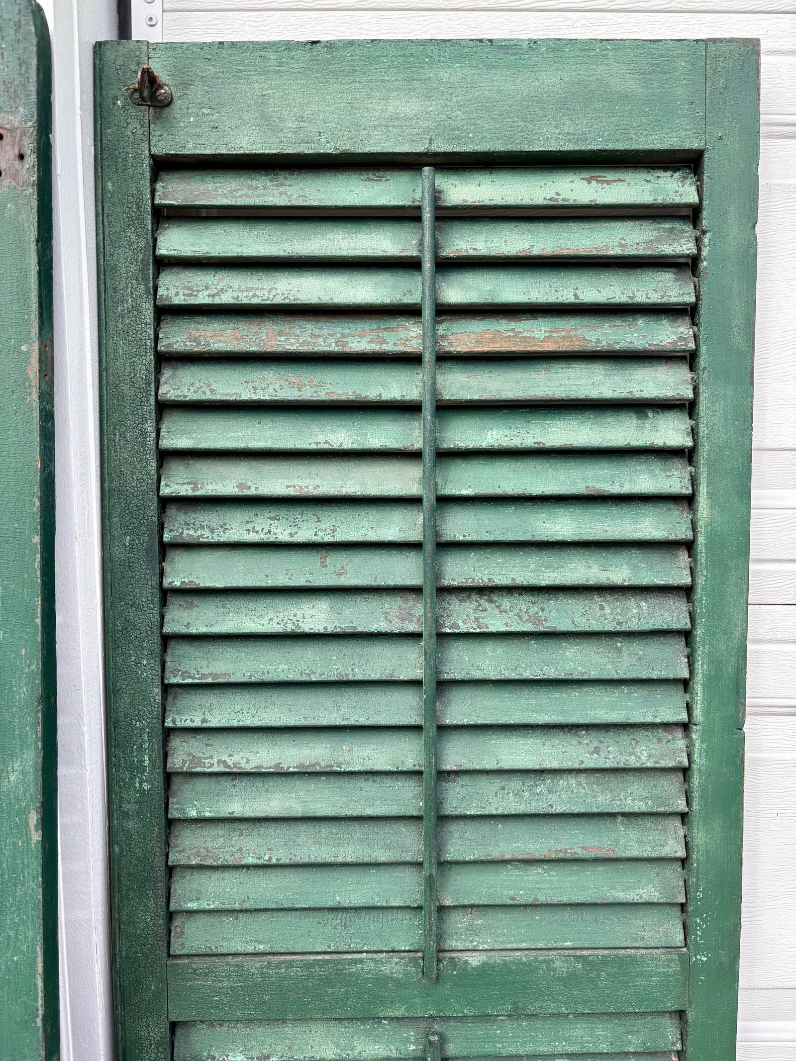 Antique American Green Farmhouse Shutter 19th C Architectural Salvage- Set of 3 - 7