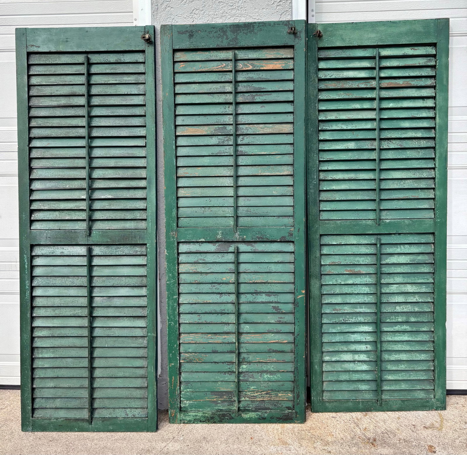 Antique American Green Farmhouse Shutter 19th C Architectural Salvage- Set of 3 - 8