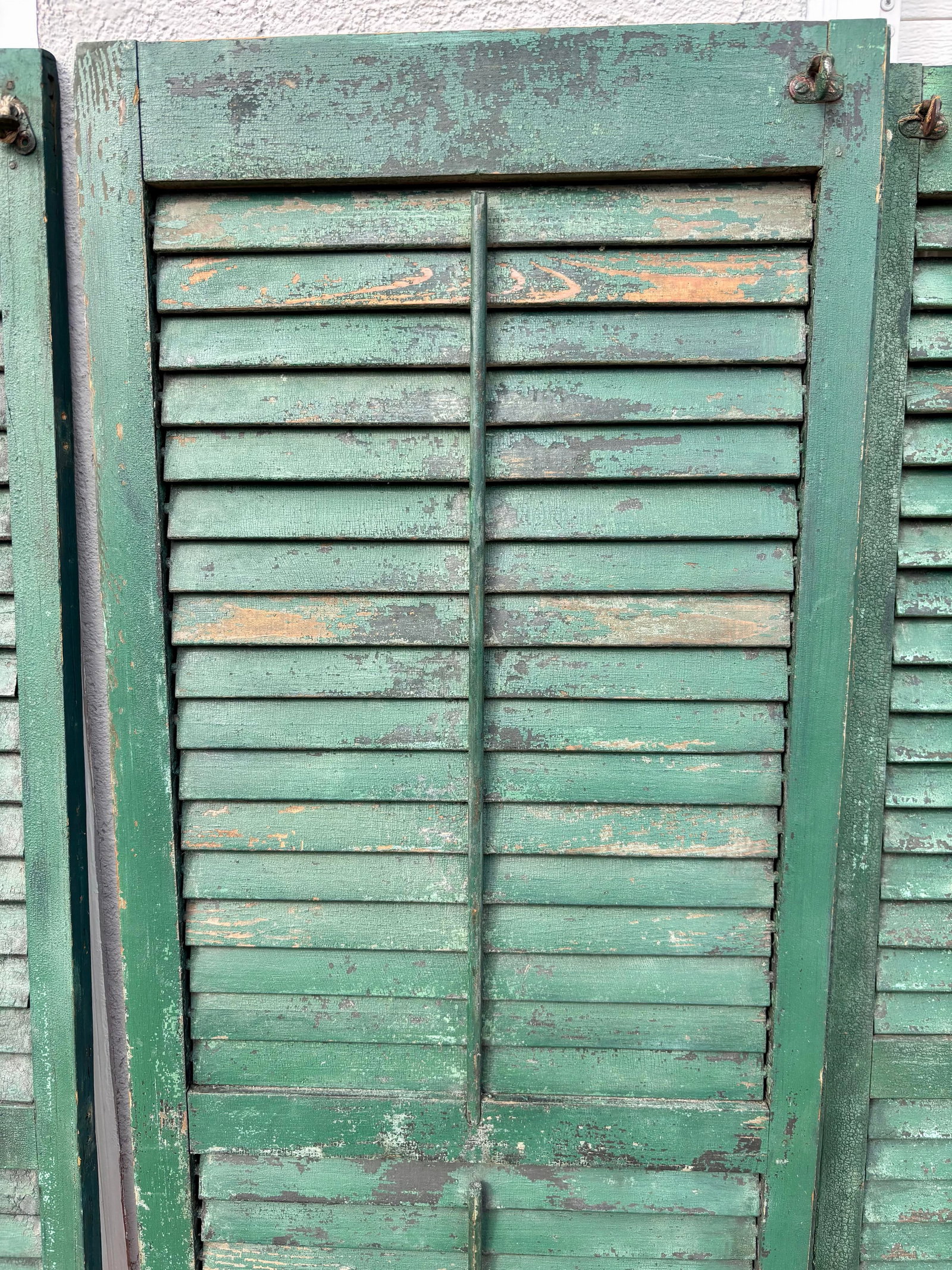 Antique American Green Farmhouse Shutter 19th C Architectural Salvage- Set of 3 - 9
