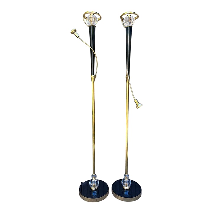 1990s Art Deco Giovanni Banci Floor Lamps: Giovani Banci Torchiere floor lamps with flexible reading lamp. NO SHADES. In perfect working order. Condition: Alterations: Original Condition Unaltered Imperfections: Some Imperfections Condition No