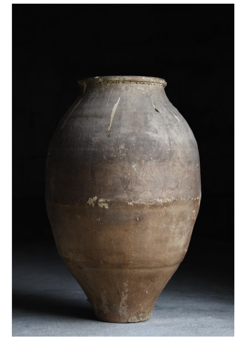 Antique Large 1800's-1900's Japanese Paper Covered Pottery Wabi Sabi Floor Vessel Jar Meiji Era - 2