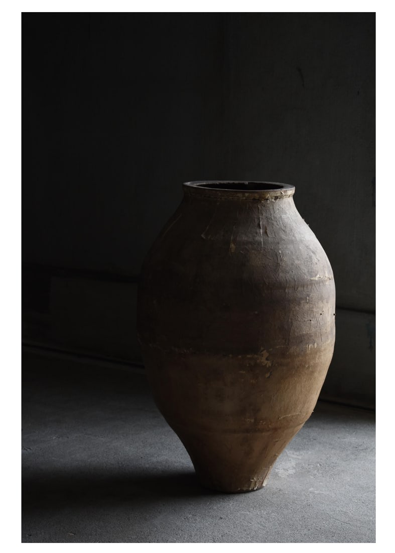Antique Large 1800's-1900's Japanese Paper Covered Pottery Wabi Sabi Floor Vessel Jar Meiji Era - 3