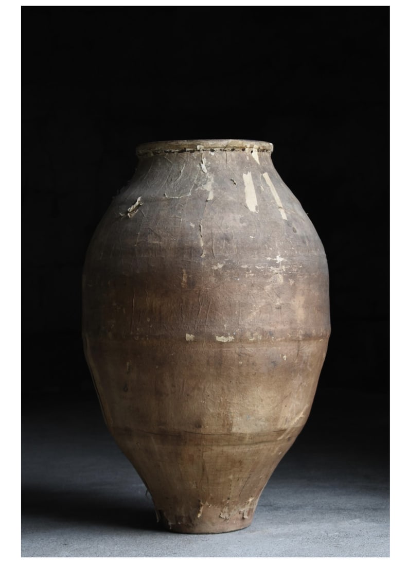 Antique Large 1800's-1900's Japanese Paper Covered Pottery Wabi Sabi Floor Vessel Jar Meiji Era - 4