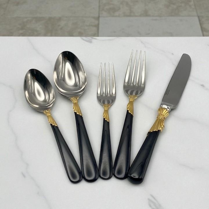 Service for 15 - Yamazaki "Lindi" Black Handle Gold Accent 75-Pieces: 15 Place Settings With Individ - 3