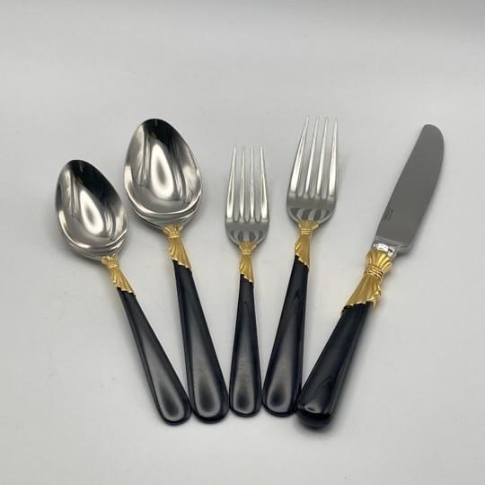 Service for 15 - Yamazaki "Lindi" Black Handle Gold Accent 75-Pieces: 15 Place Settings With Individ - 5