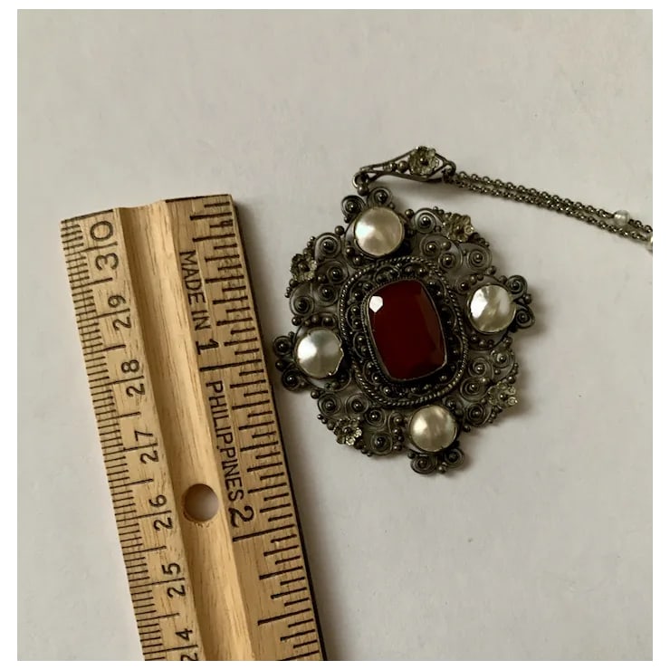 Late 19th Century Victorian Carnelian Sterling Mabe Pearl Necklace - 5