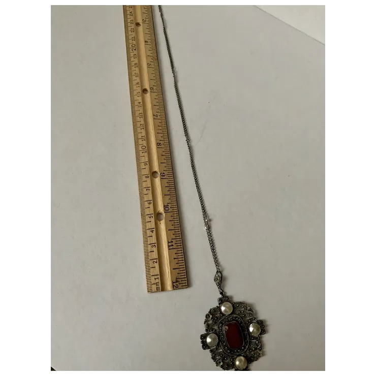 Late 19th Century Victorian Carnelian Sterling Mabe Pearl Necklace - 7