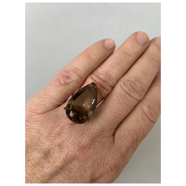 1960s Bold 14k Smoky Quartz Cocktail Ring, Size 5.5 - 2