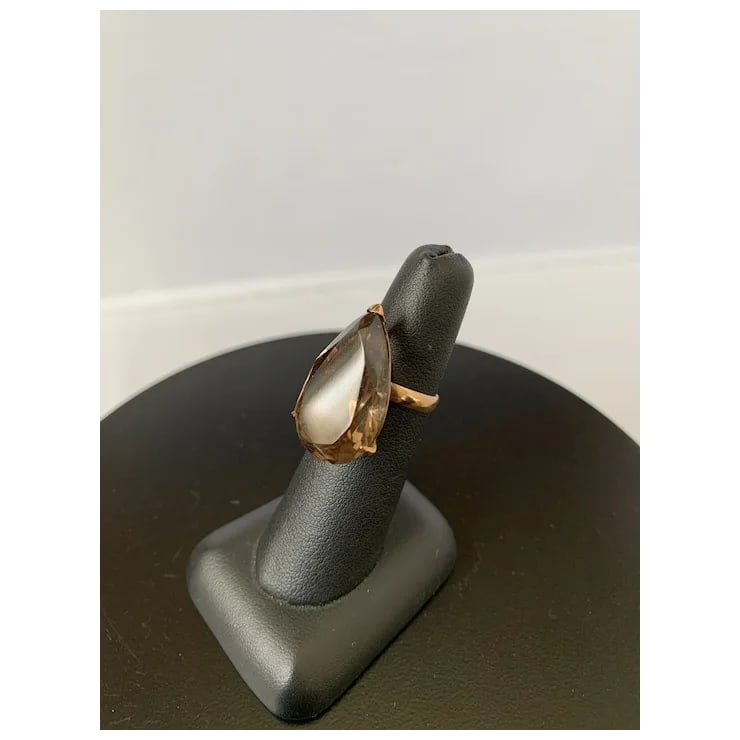 1960s Bold 14k Smoky Quartz Cocktail Ring, Size 5.5 - 4