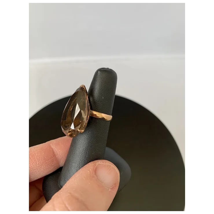 1960s Bold 14k Smoky Quartz Cocktail Ring, Size 5.5 - 7