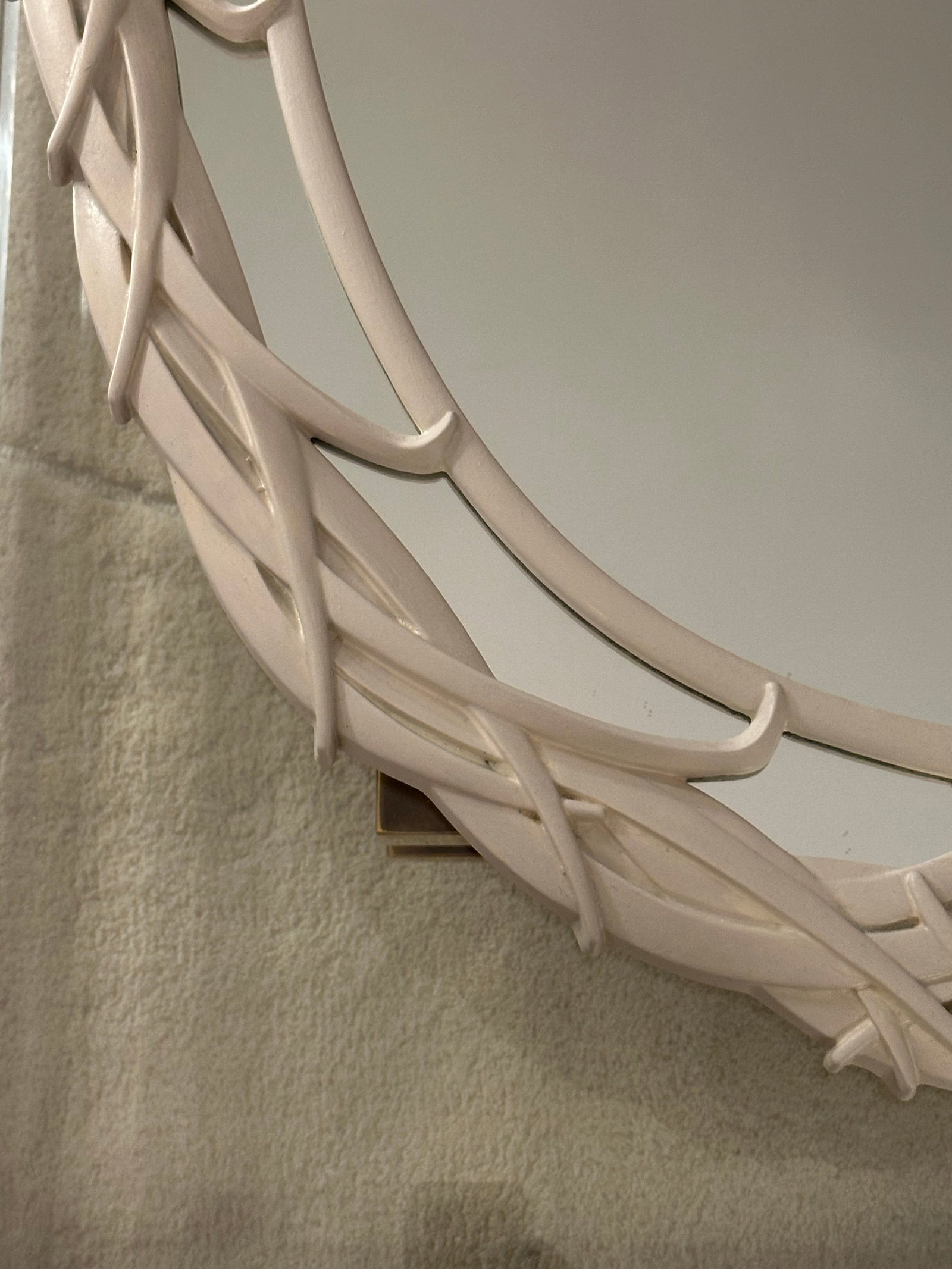 Vintage Carolina Mirror Co "Palm Frond" Oval Wall Mirror, Ivory Resin, 39" * 30" (C. 1980s) - 7