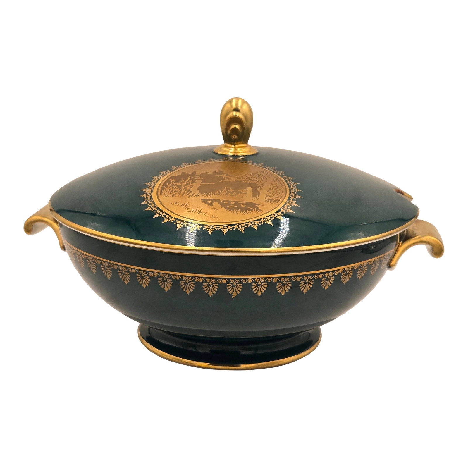 Rare Teal Tureen & Charger Plate - European Porcelain Covered Serving Dish by Rosenthal: With its ornate, yet traditional design, this exquisite teal dining statement piece by Rosenthal will stun in any classic, Hollywood Regency, French, or generally maximalist, personalized, layered