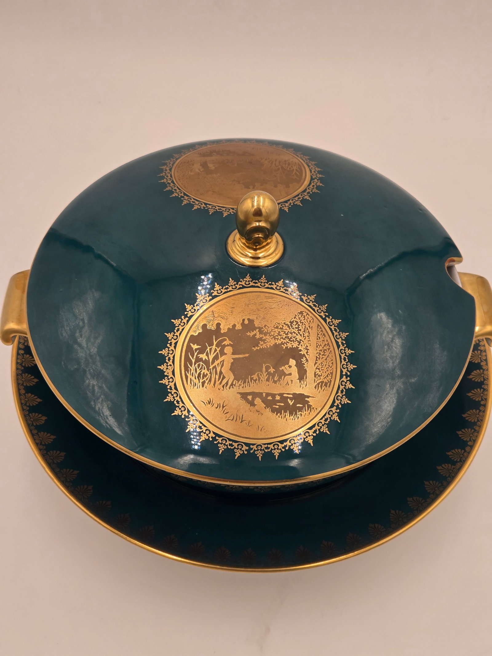 Rare Teal Tureen & Charger Plate - European Porcelain Covered Serving Dish by Rosenthal - 2