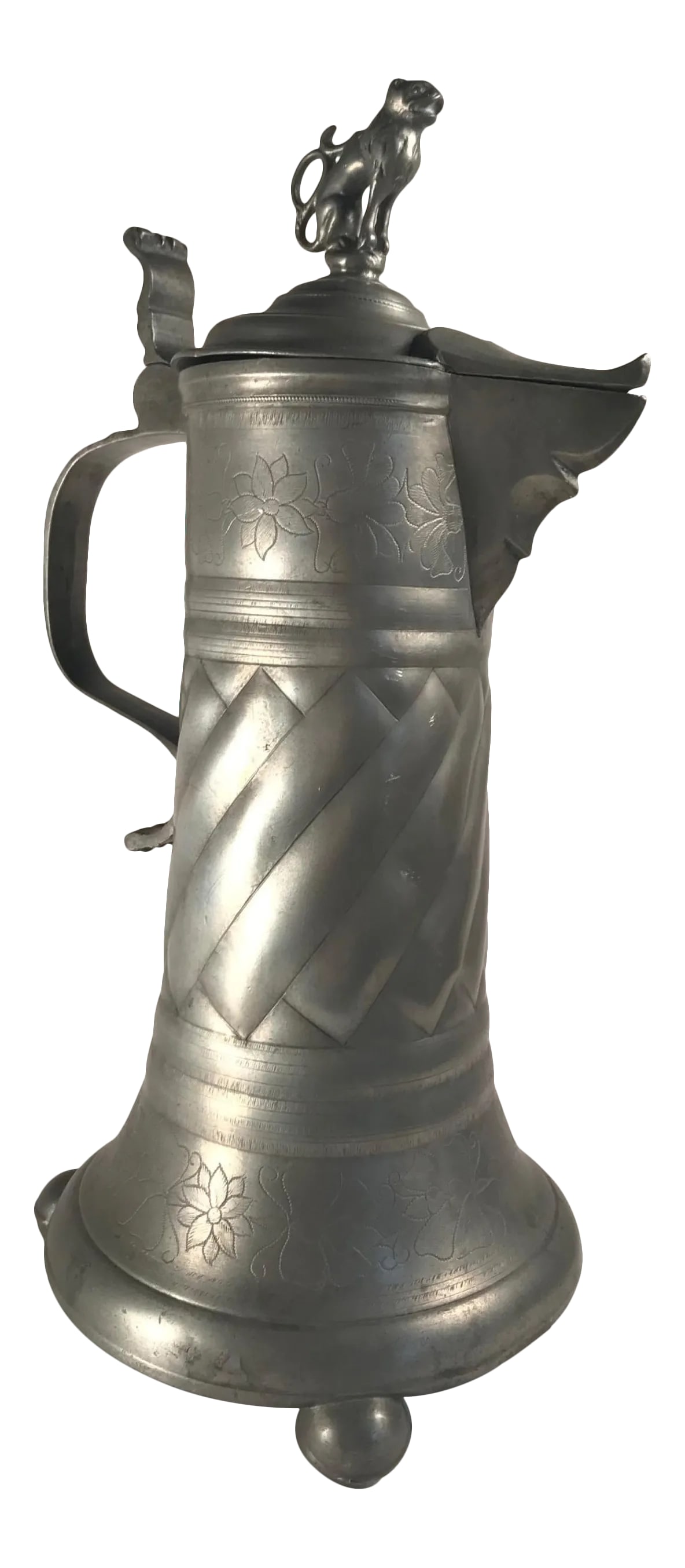 18th Century Austrian-Hungarian Pewter Tankard Hinged Lion Lid. (1 of 13)