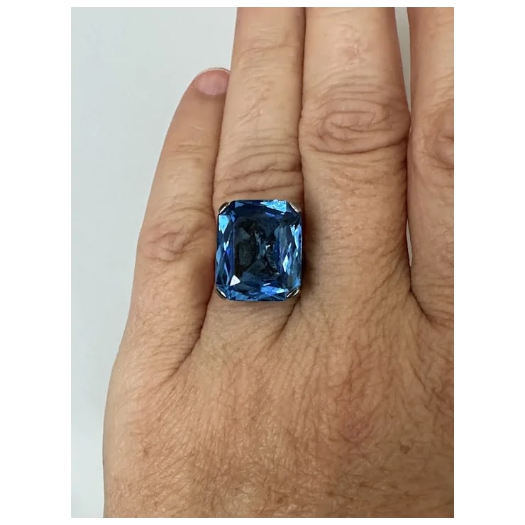 Mid 20th Century French Sterling Blue Faceted Stone Ring, Size 6.5 - 10