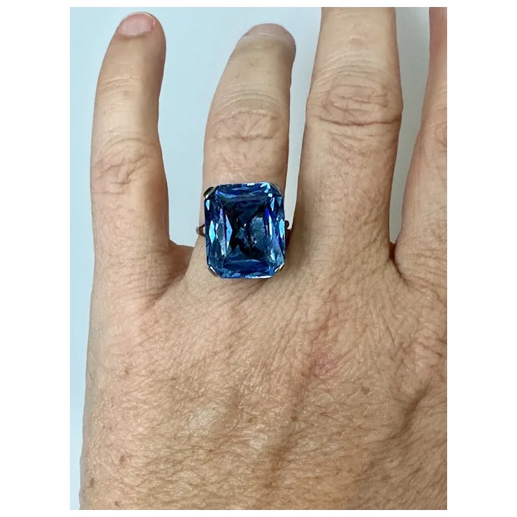 Mid 20th Century French Sterling Blue Faceted Stone Ring, Size 6.5 - 2