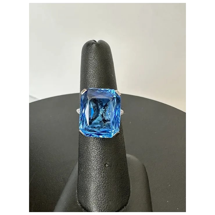 Mid 20th Century French Sterling Blue Faceted Stone Ring, Size 6.5 - 3
