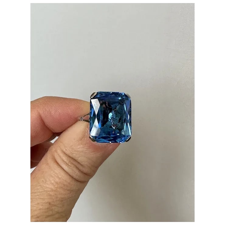 Mid 20th Century French Sterling Blue Faceted Stone Ring, Size 6.5 - 4