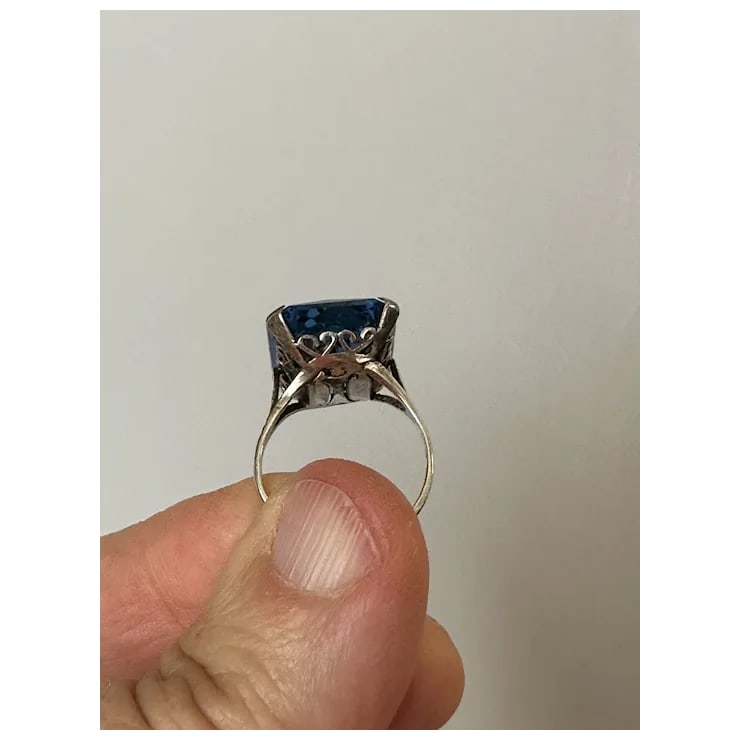 Mid 20th Century French Sterling Blue Faceted Stone Ring, Size 6.5 - 6