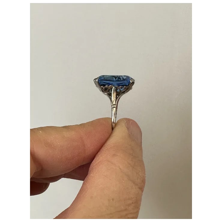 Mid 20th Century French Sterling Blue Faceted Stone Ring, Size 6.5 - 7