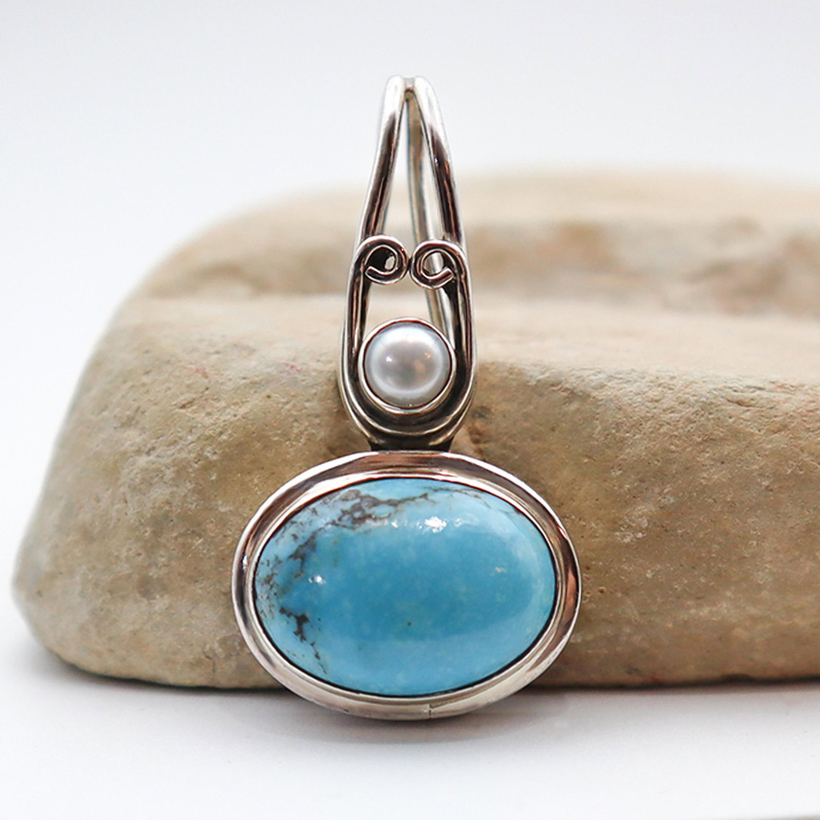 1990s Vintage Turquoise & Pearl Set in Sterling Silver - 2