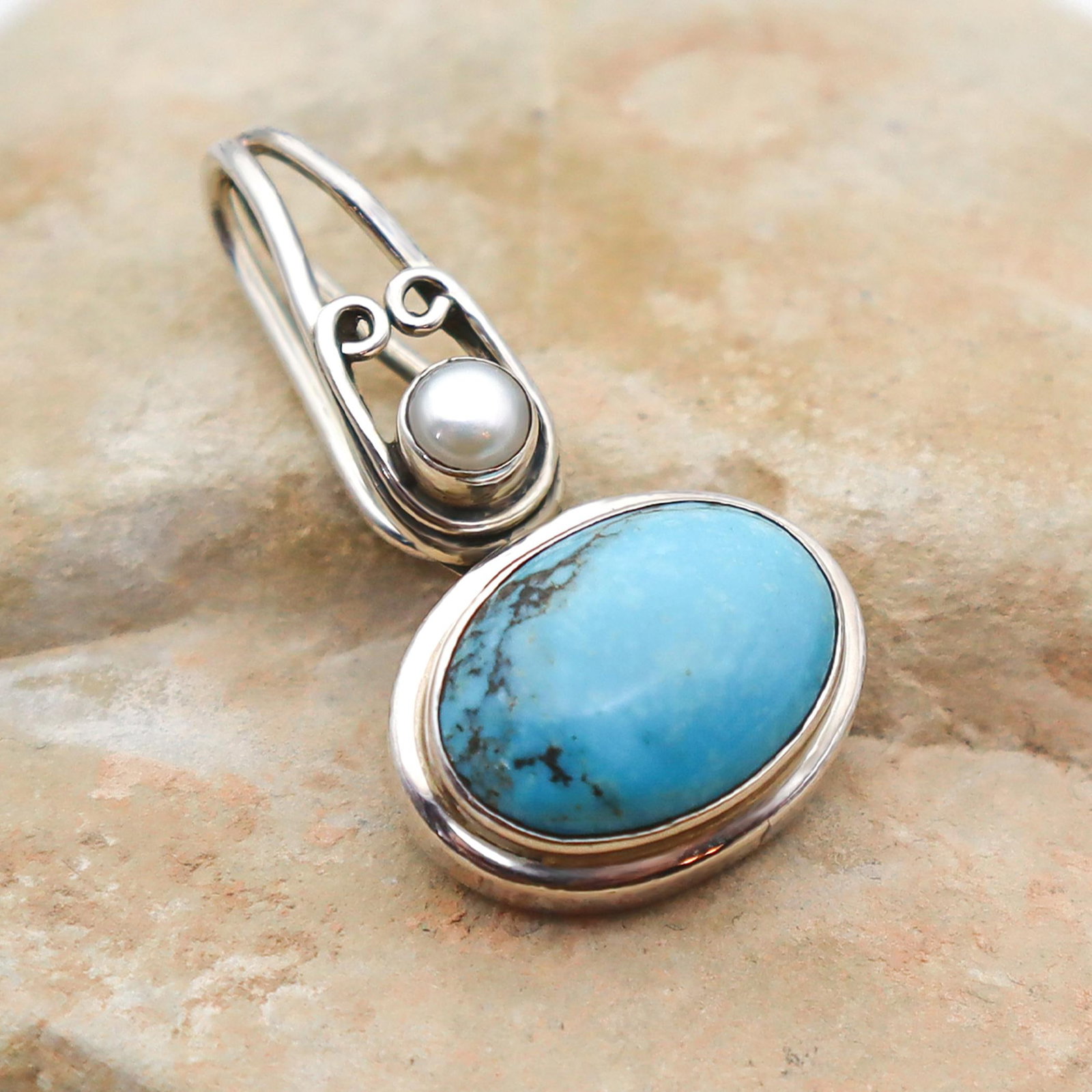 1990s Vintage Turquoise & Pearl Set in Sterling Silver - 3