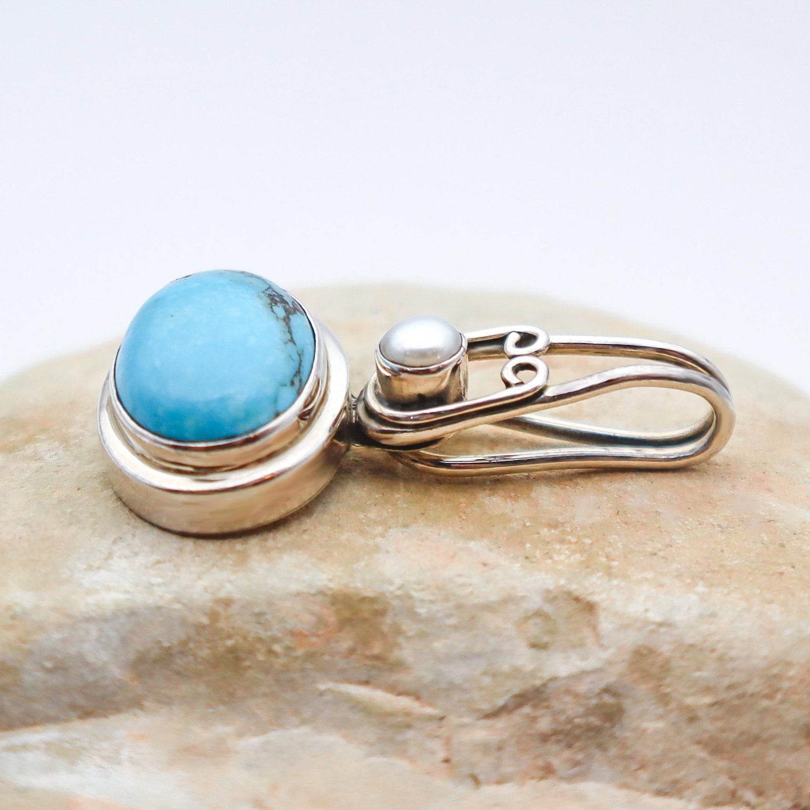 1990s Vintage Turquoise & Pearl Set in Sterling Silver - 4