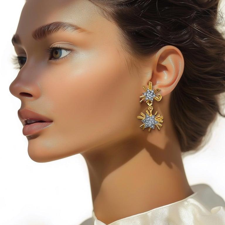 Kenneth Jay Lane Designer Gold Swarovski Crystal Starburst Drop Post Earrings, A Pair - 2