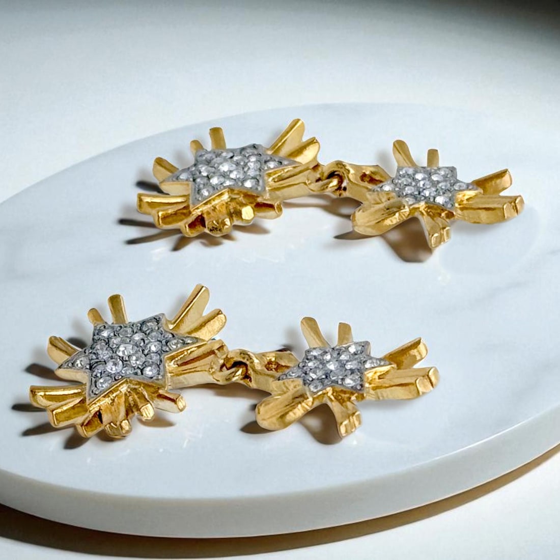 Kenneth Jay Lane Designer Gold Swarovski Crystal Starburst Drop Post Earrings, A Pair - 3