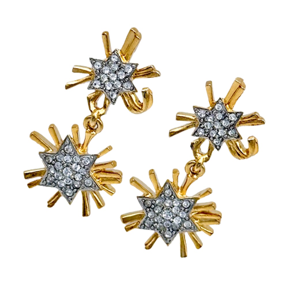 Kenneth Jay Lane Designer Gold Swarovski Crystal Starburst Drop Post Earrings, A Pair - 4