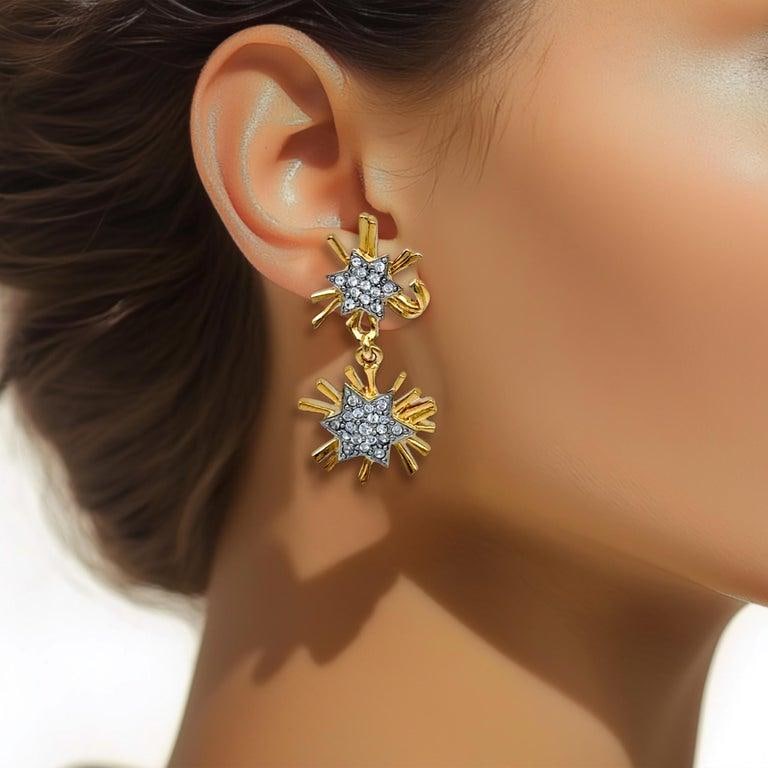 Kenneth Jay Lane Designer Gold Swarovski Crystal Starburst Drop Post Earrings, A Pair - 5