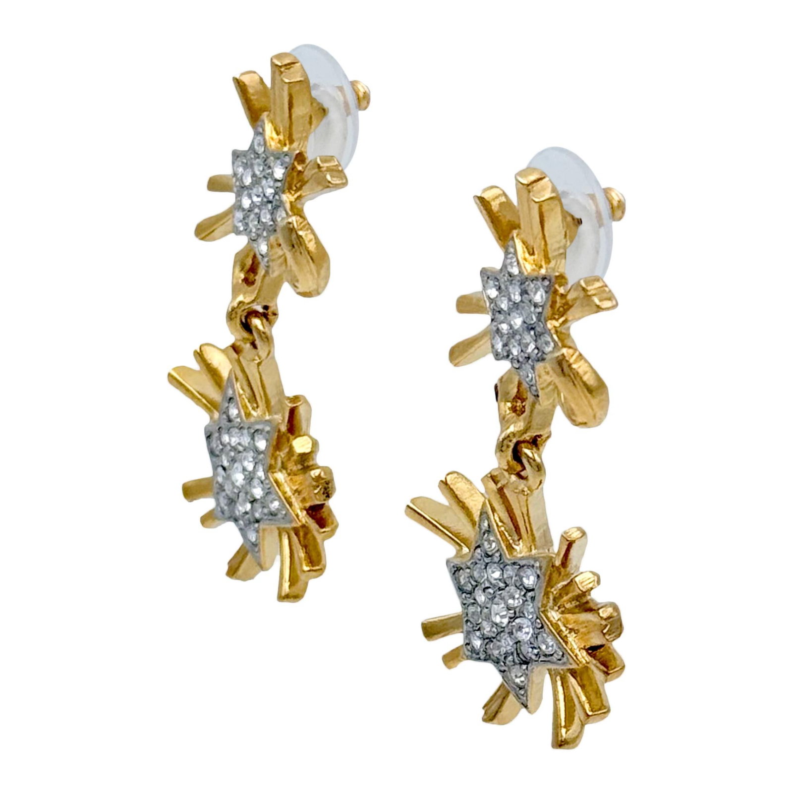 Kenneth Jay Lane Designer Gold Swarovski Crystal Starburst Drop Post Earrings, A Pair - 6