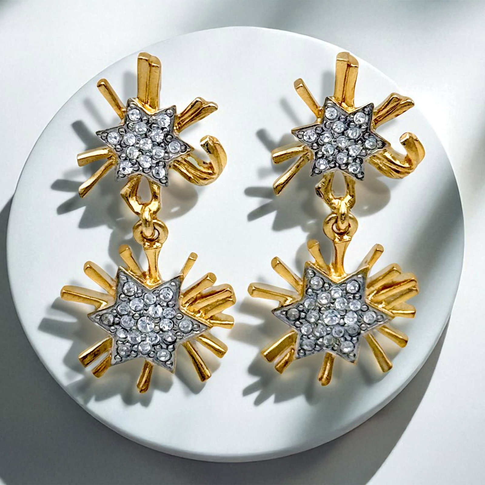 Kenneth Jay Lane Designer Gold Swarovski Crystal Starburst Drop Post Earrings, A Pair - 7