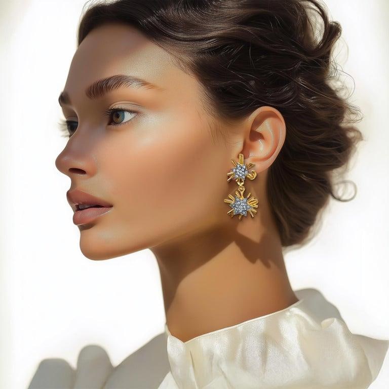 Kenneth Jay Lane Designer Gold Swarovski Crystal Starburst Drop Post Earrings, A Pair - 8